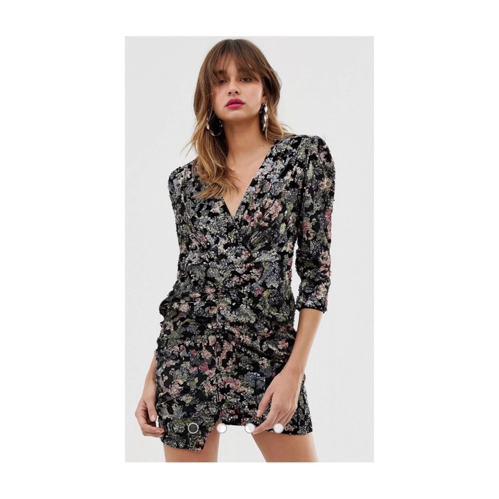 River Island Ruched Sequin Dress in Multi